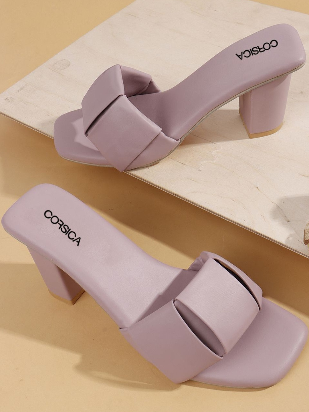 CORSICA Pink Square Toe Synthetic Block Heels