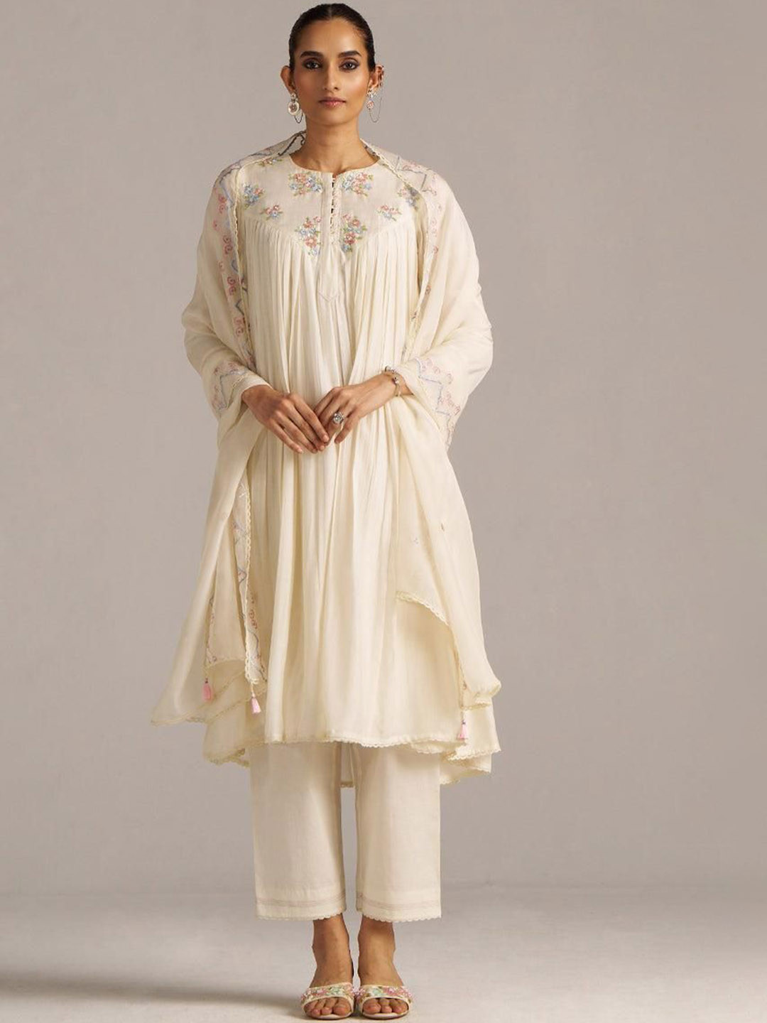 Ganga Women Floral Printed A-Line Kurta with Trouser & Dupatta