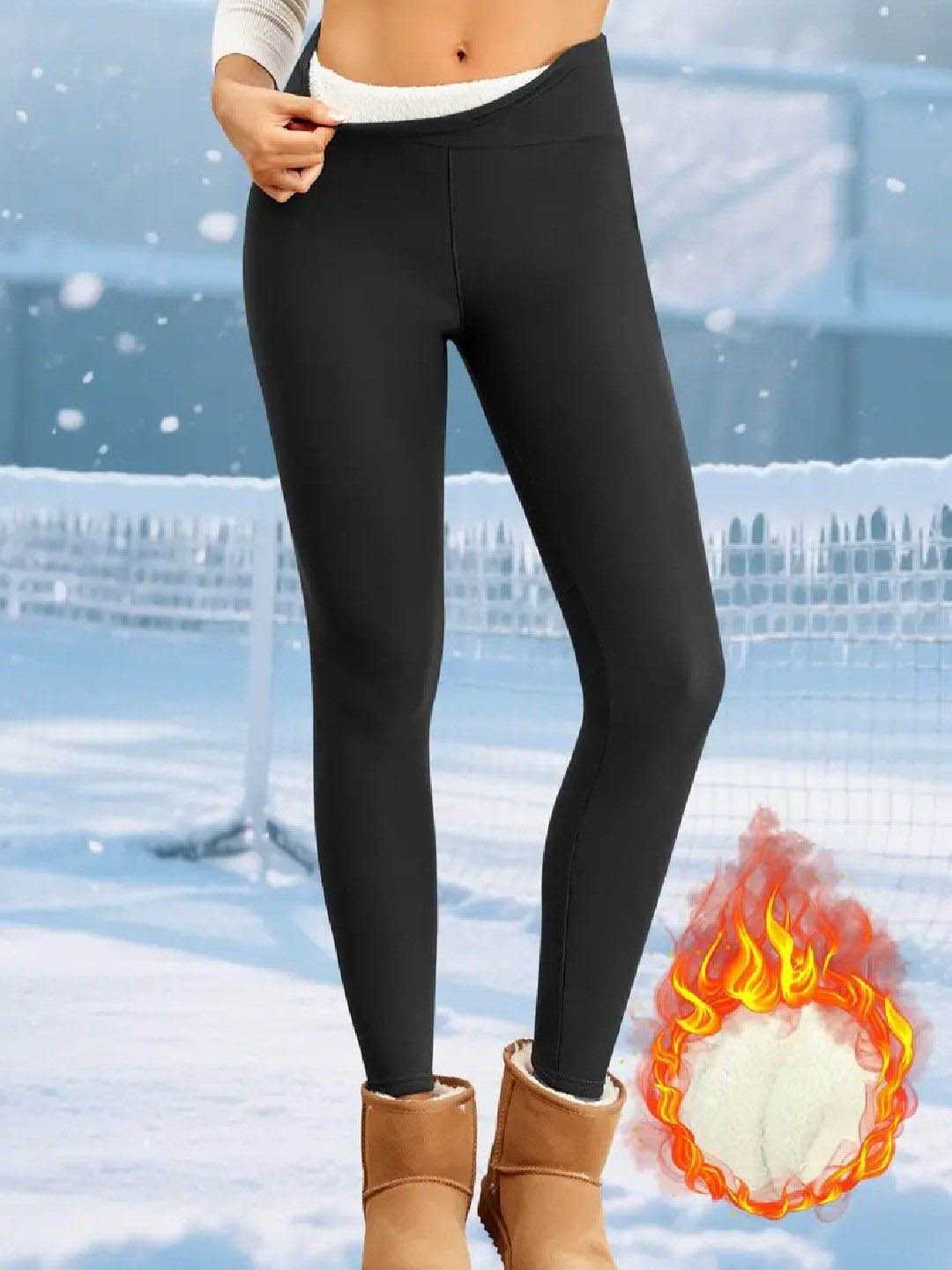Poftik Women Slim-Fit Warm Thick Fur Lined Winter Thermal Bottoms