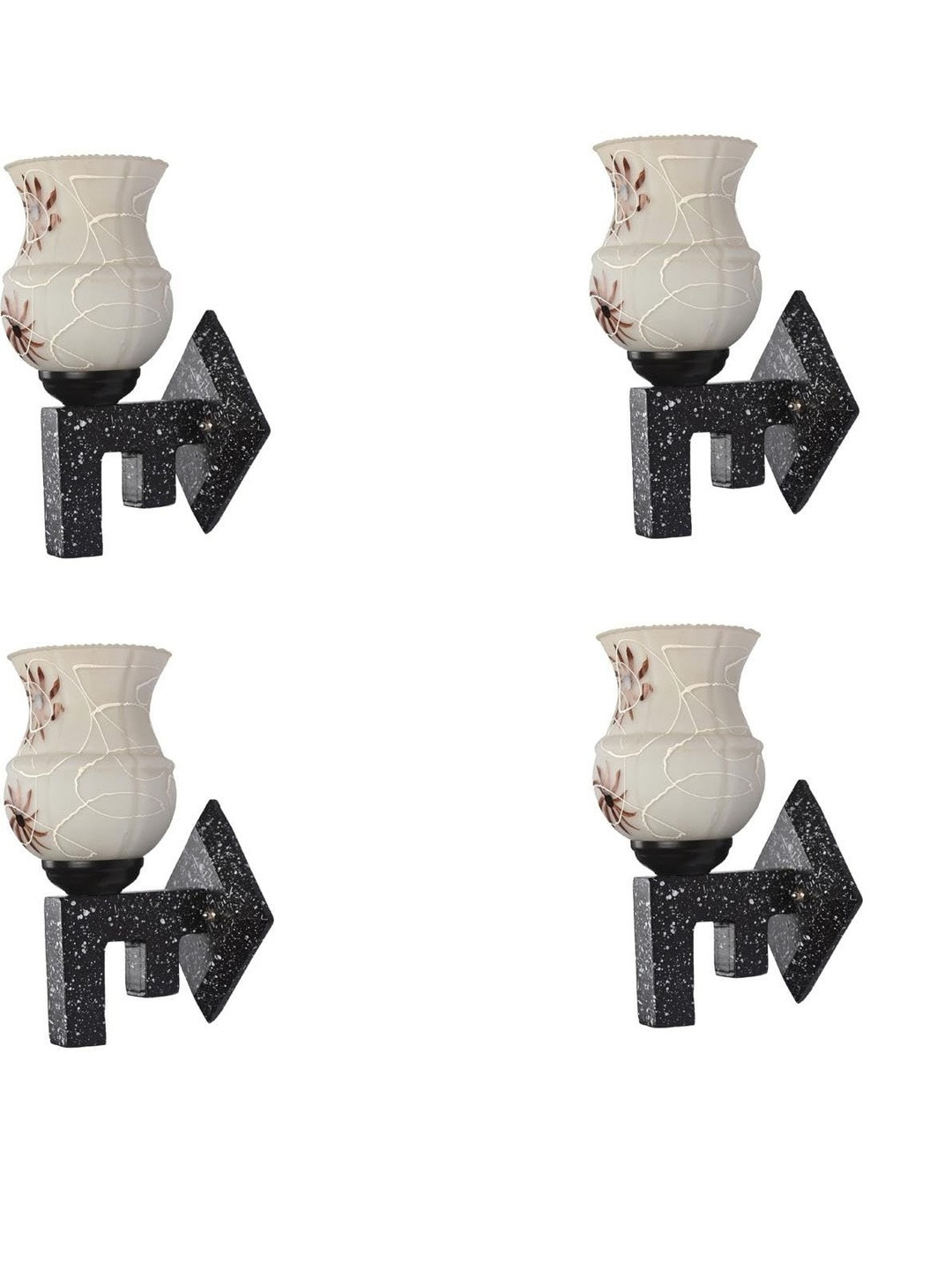 1ST TIME Set Of 4 Brown & White Glass Textured Cylinder Shaped Decorative Wall Lamp