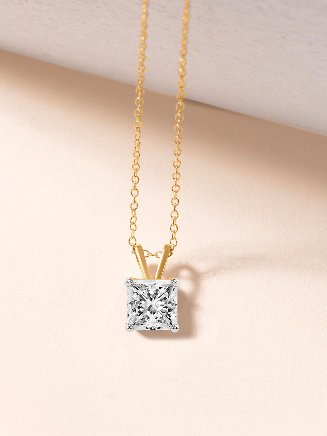 Sparkles Women14Kt Gold 4 Prong Princess Pendant With 0.75 Carat Lab Grown Diamond - 0.65g