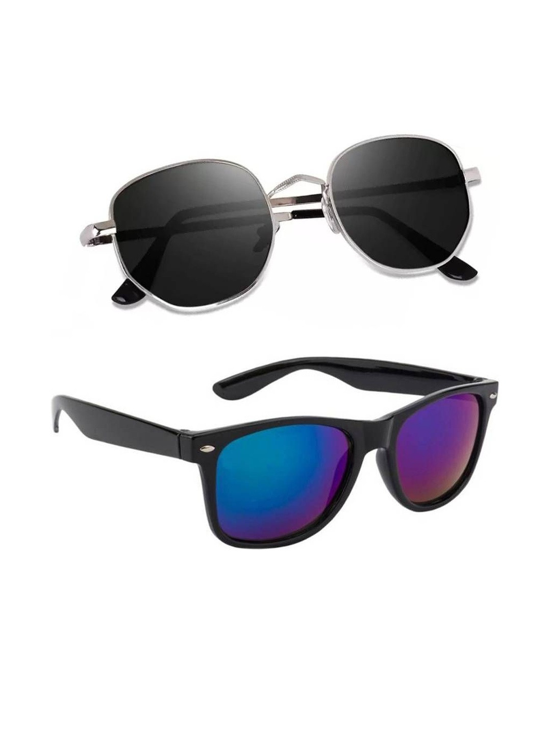 Arzonai Unisex Pack of 2 Black Lens & Black Frame Square Sunglasses
