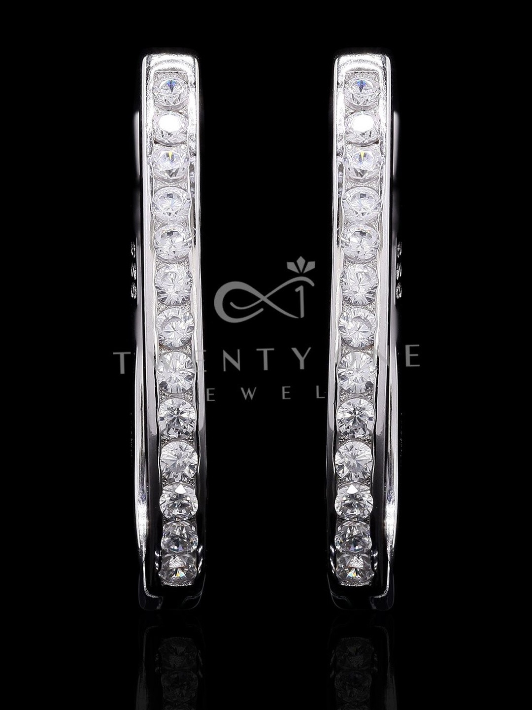 Twenty One Jewels Pure 925 Silver Oval American Diamond Tabita Hoops