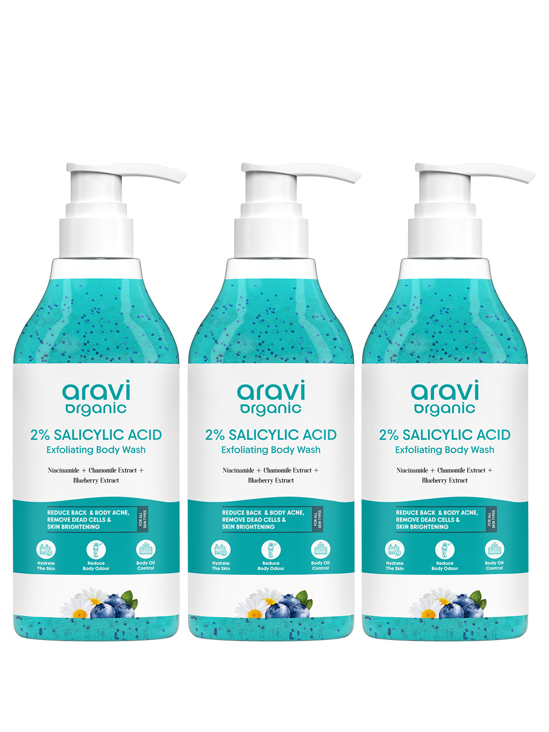 Aravi Organic Unisex Pack Of 3 2% Salicylic Acid Exfoliating Body Wash