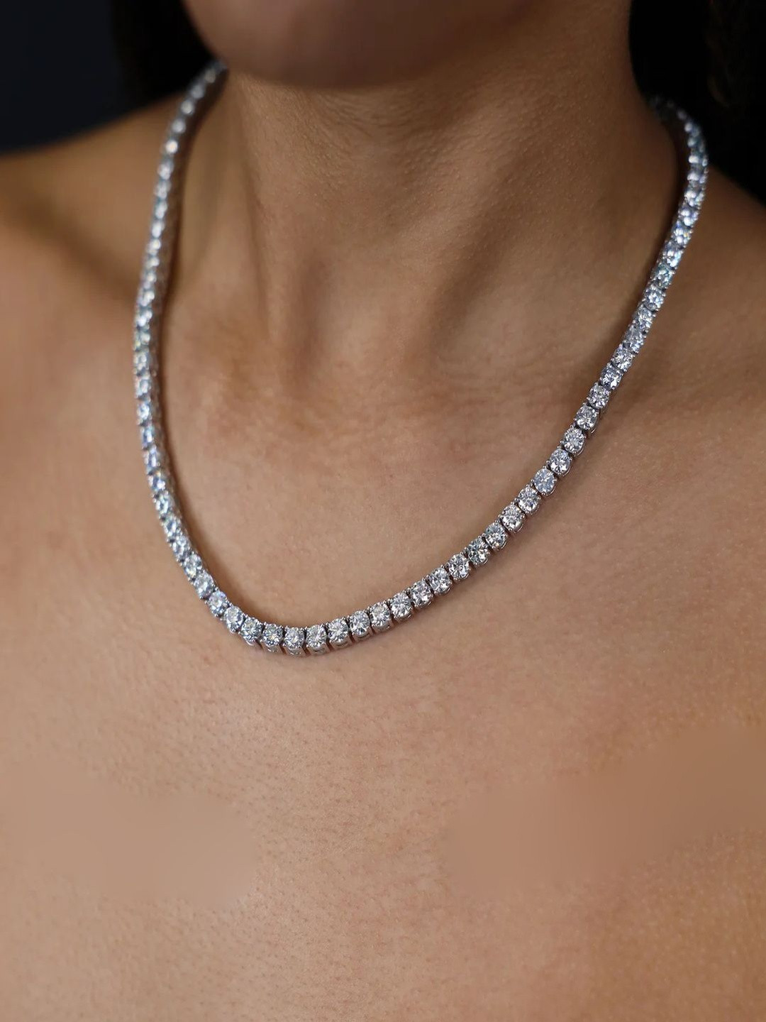 Safisha Unisex Silver American Diamond Stainless Steel Statement Necklace and Chains