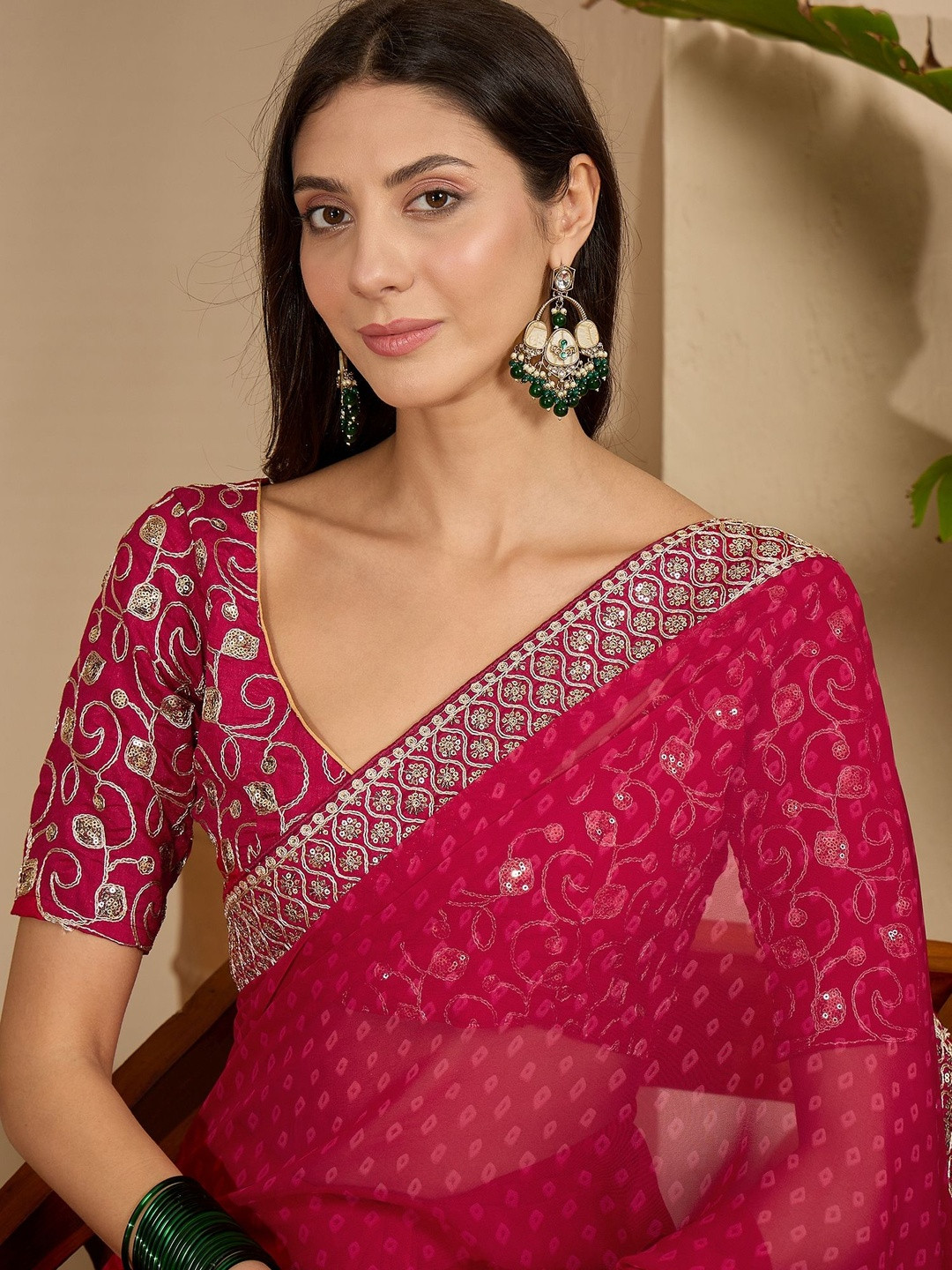 Sangria Floral Embroidered Poly Georgette Saree With Unstiched Blouse Piece