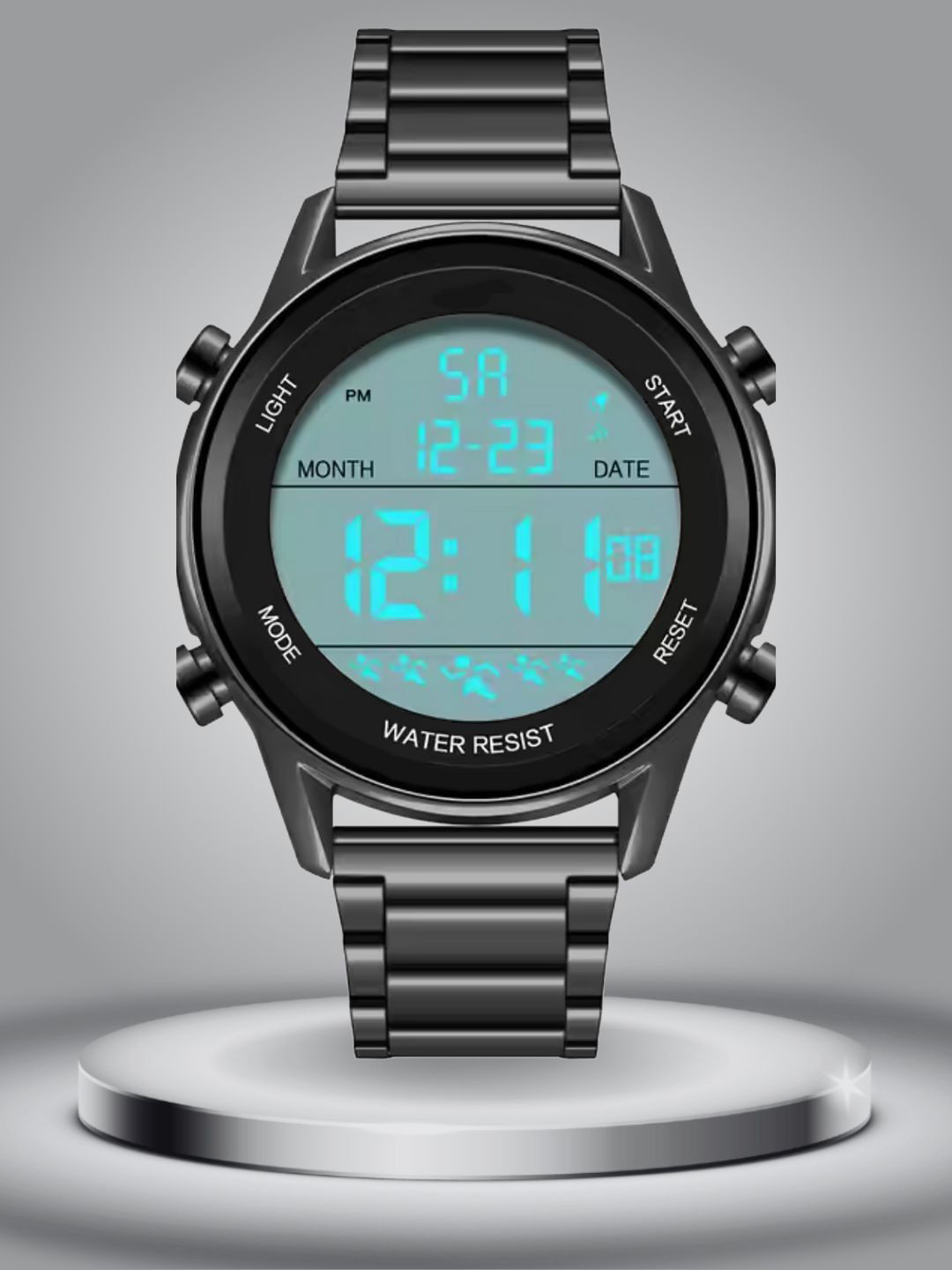 PAPIO Men Round Dial & Silicon Straps Digital LED Backlight Watch DIGITAL-031 BLACK