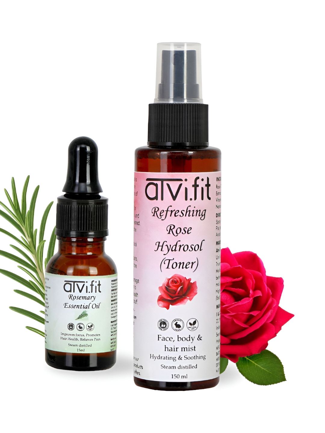 ATVI.FIT Set Of 2 Rosemary Essentials Oil 15ml & Rose Water Toner - 150ml