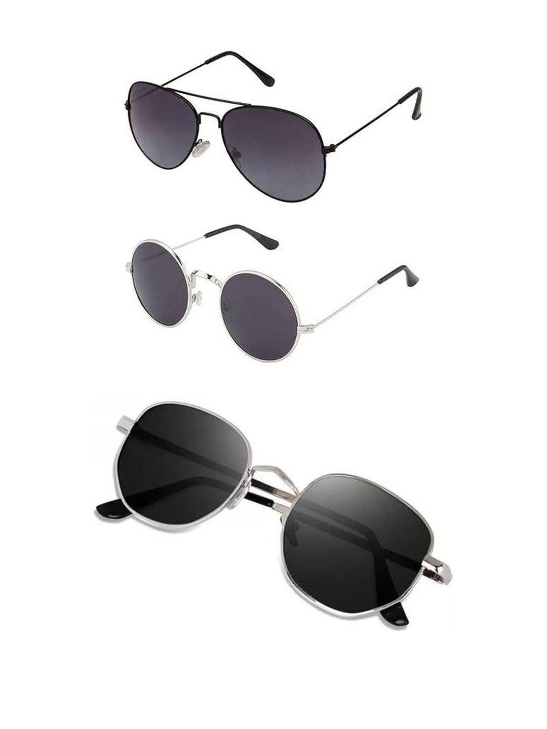 Arzonai Unisex Black Pack of 3 Clear Lens & Black Oval Sunglasses