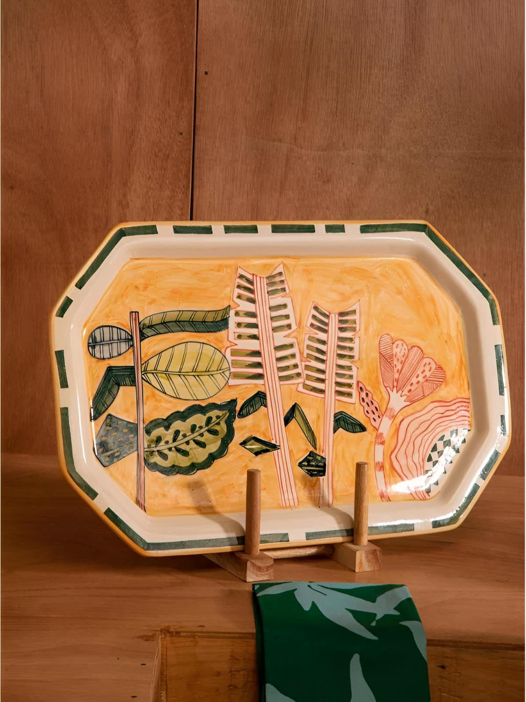 FREEDOM TREE Orange & Green Ceramic Dishwasher and Microwave Safe Food Platter