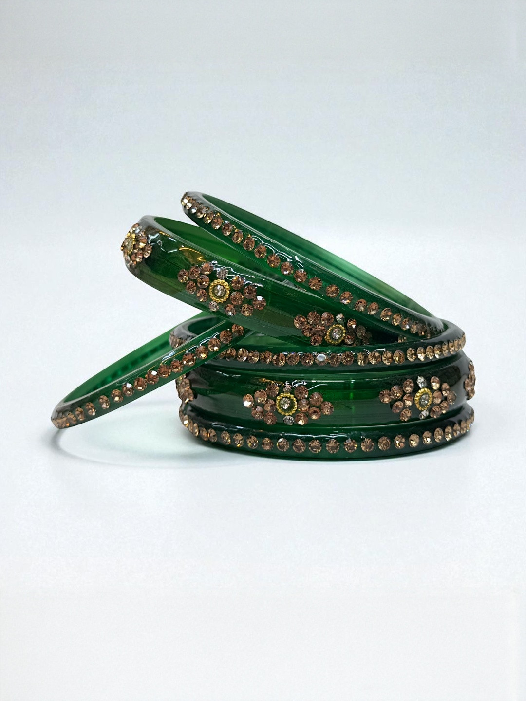 PRIYA KANGAN Women Pack of 6 Glossy Plain Glitter Design Transparent Glass Bangles.