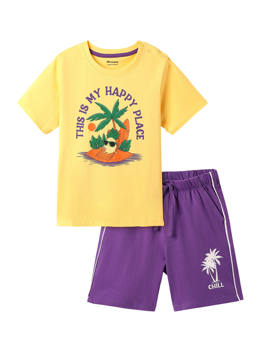 Honeyhap Boys Printed Pure Cotton Short Sleeve T-Shirt & Short Night Suits
