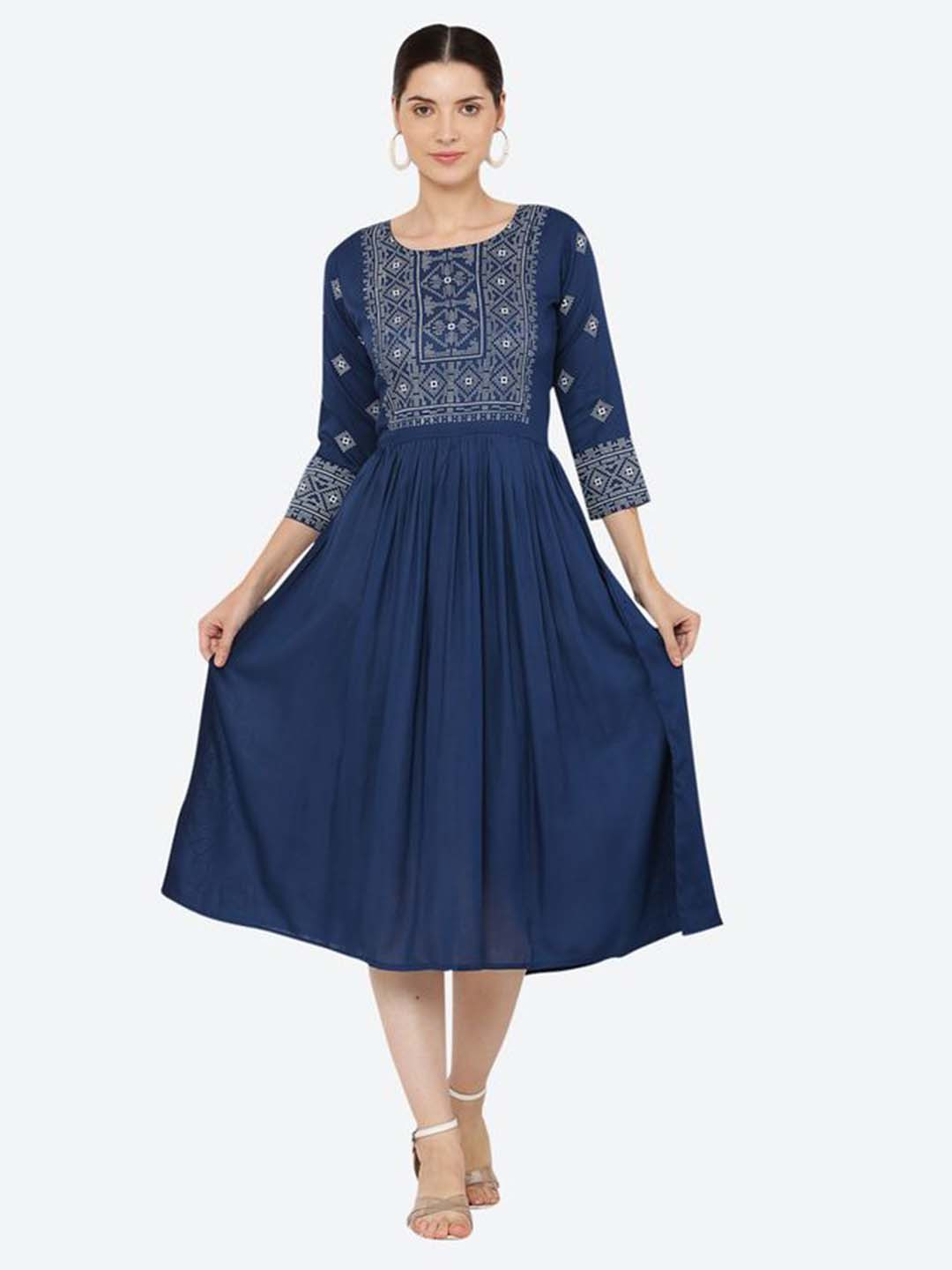 MANGGO Women Ethnic Motifs Embroidered Fit & Flare Midi Dress