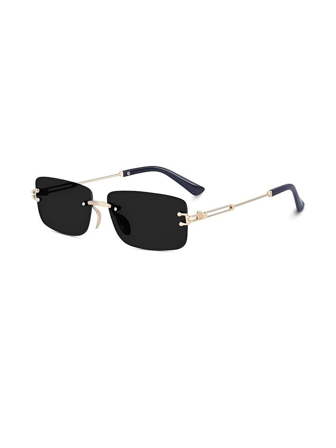 Arzonai Unisex Rectangle Sunglasses with UV Protected Lens MA-792-GOLD-BLACK-E