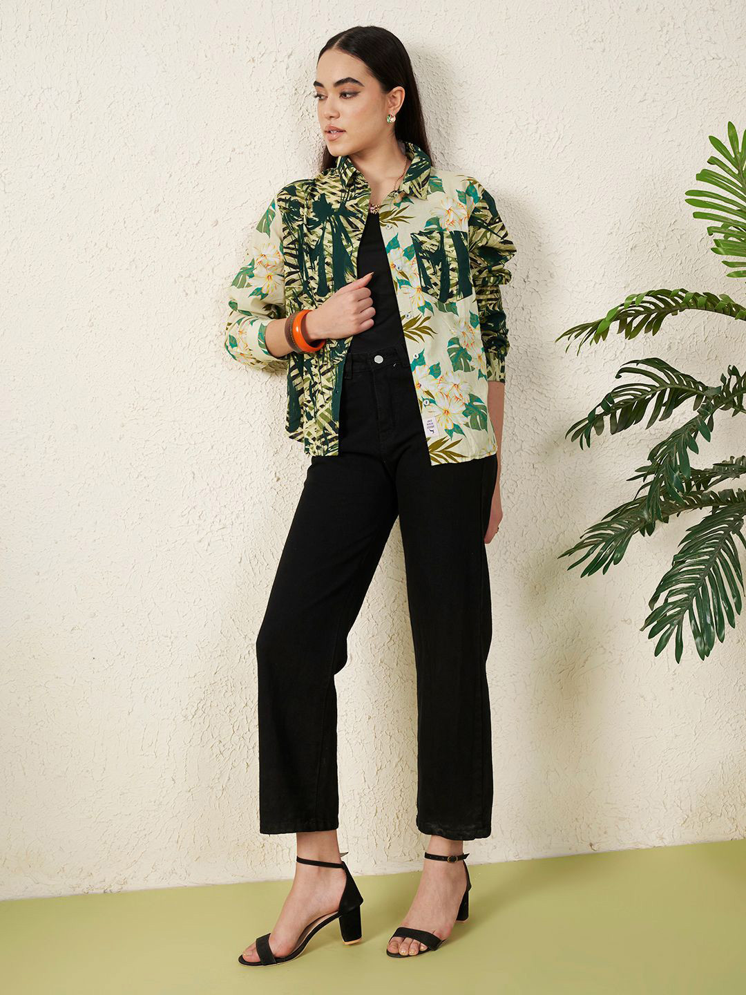 VALBONE Original Tropical Printed Spread Collar Cotton Shirt