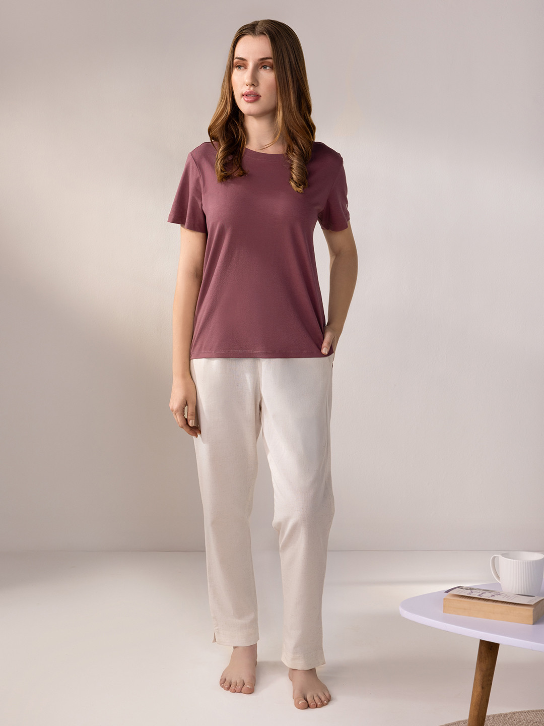Van Heusen Women Solid Relax Fit Lounge T Shirt