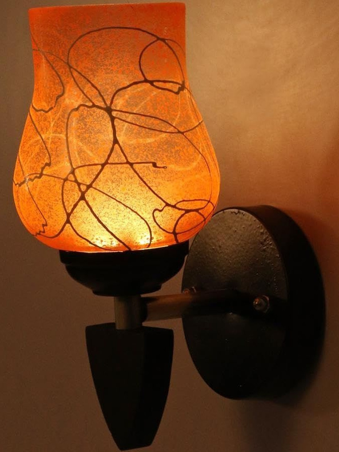 1ST TIME Orange & Brown Glass Printed Cylinder Shaped Wall Lamp