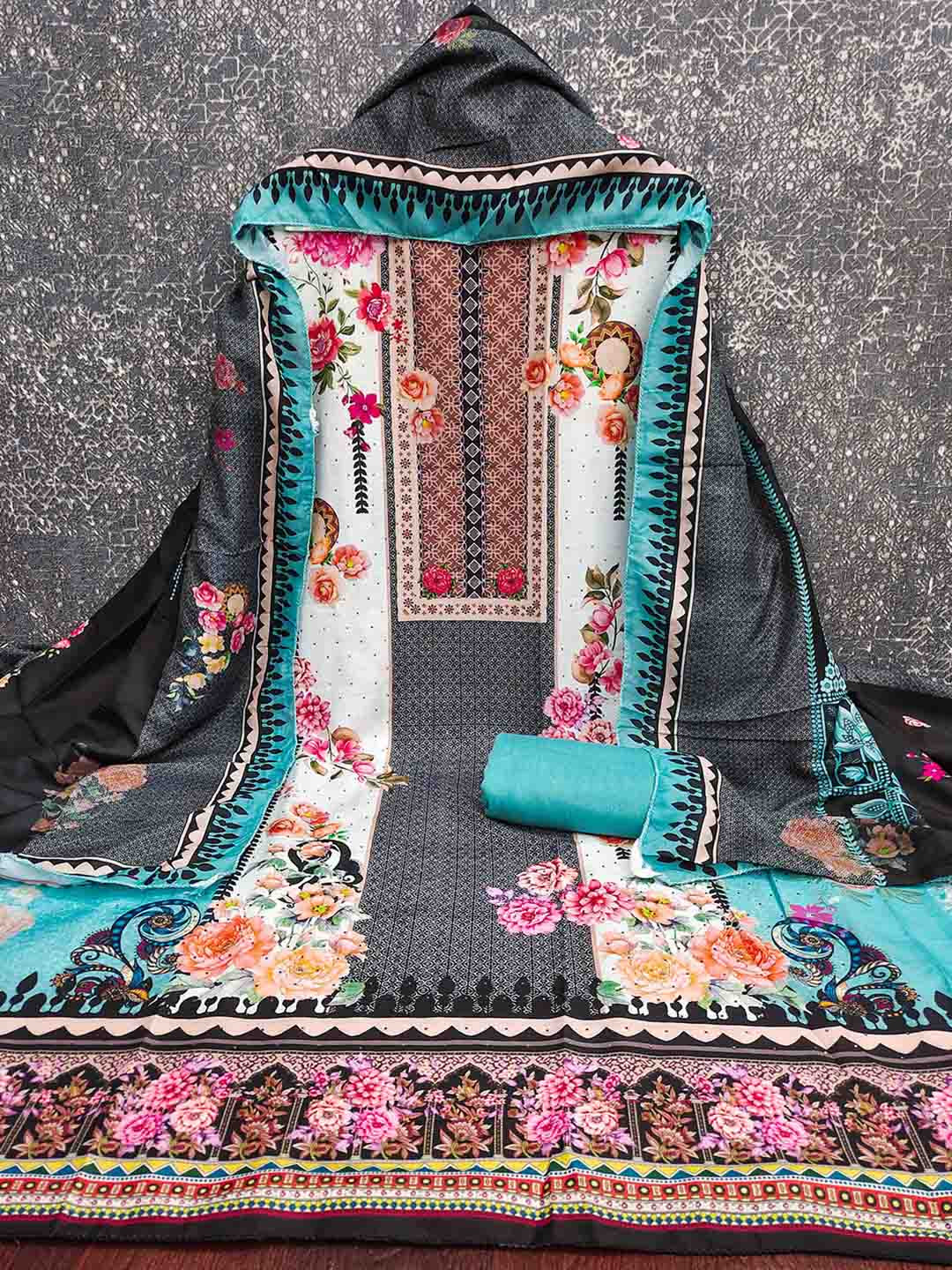 Maroosh Printed Siroski Work Unstitched Dress Material