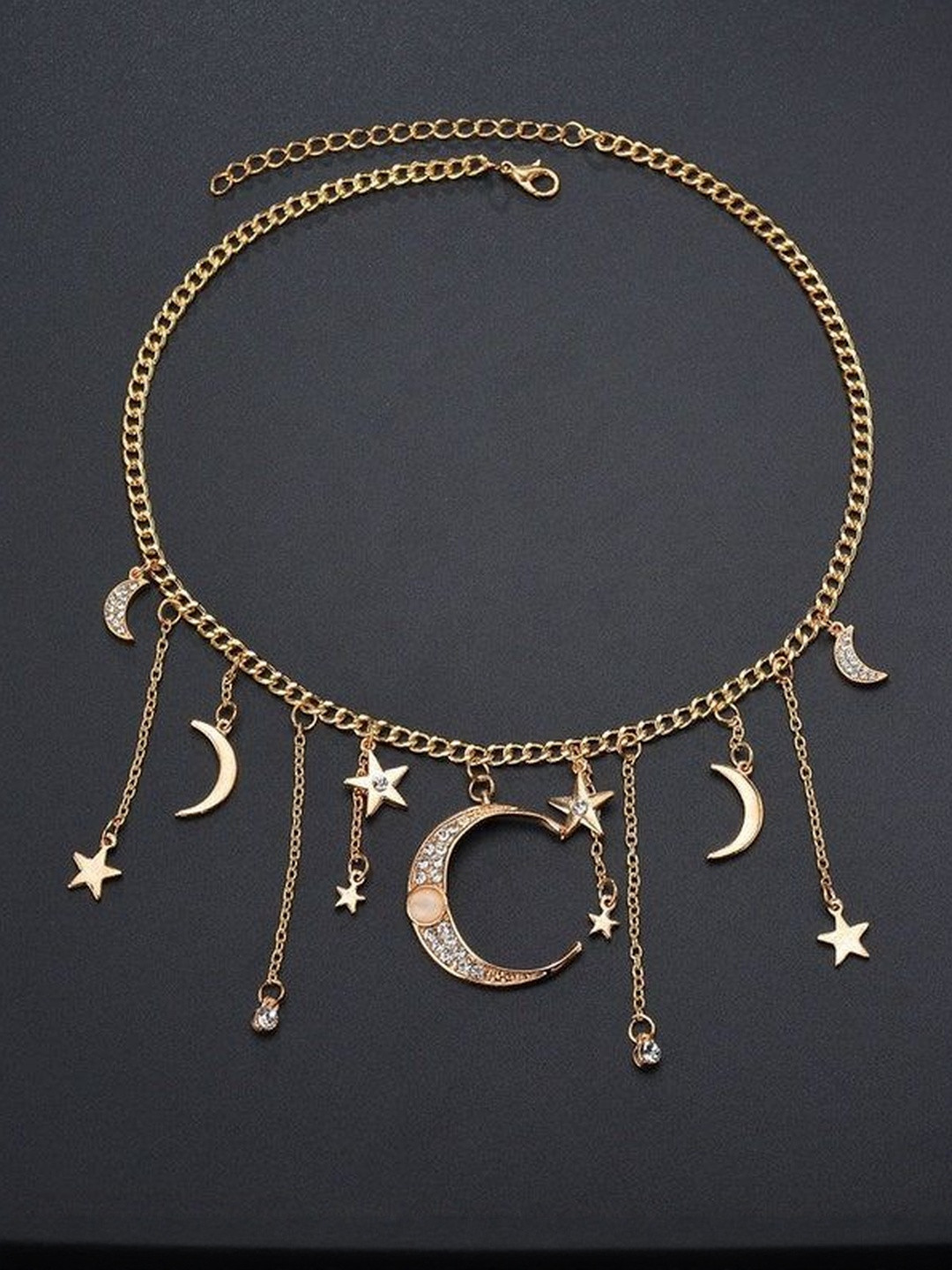 Arzonai Women Gold-Plated Star & Moon Charms Alloy Necklace