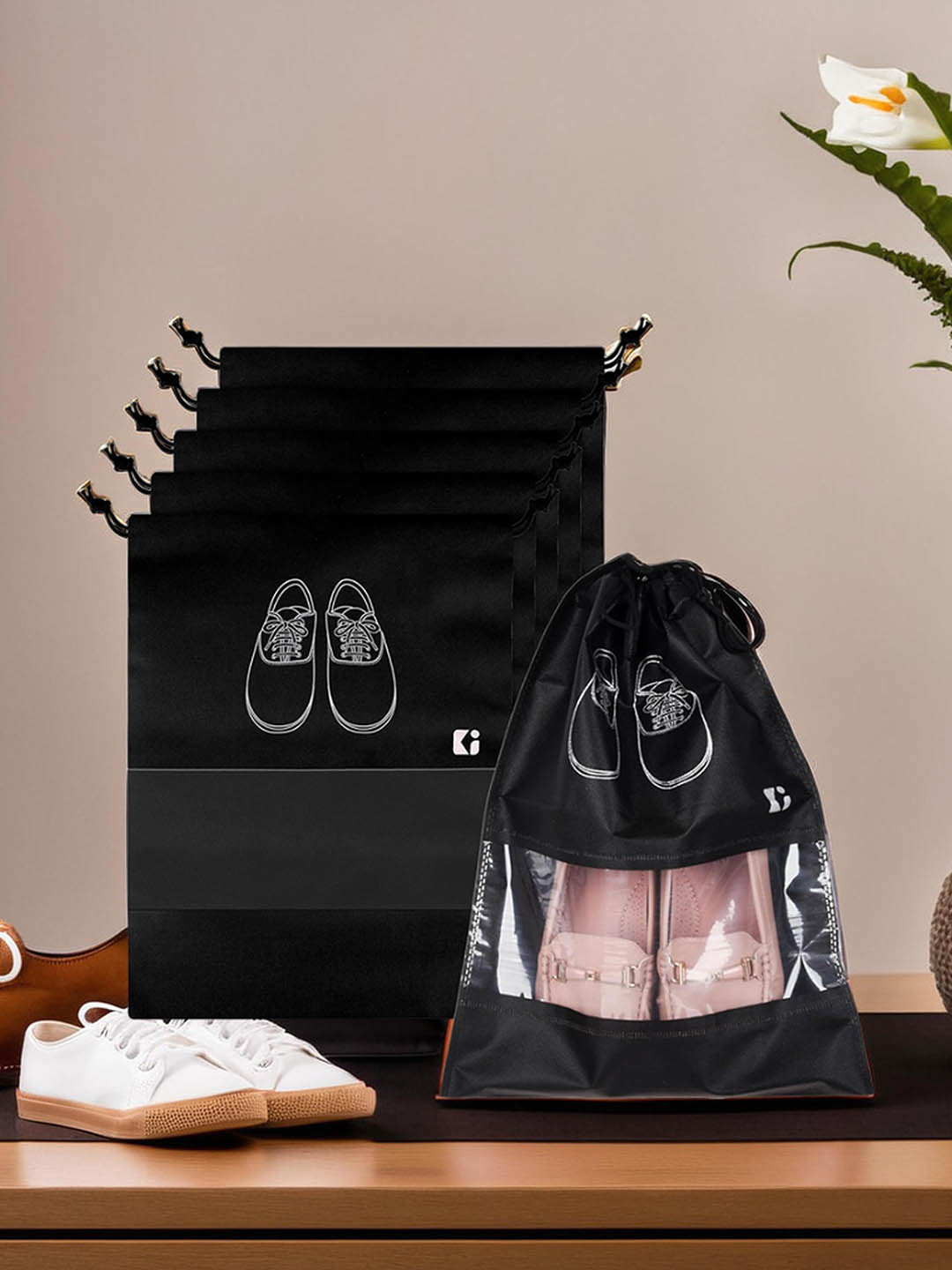 Kuber Industries 6 Pcs Non-Woven Travel Shoe Storage Bags Cover with Transparent Window