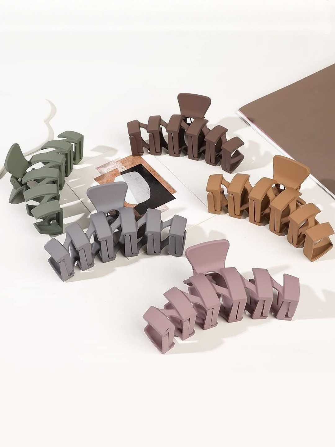 DIVASTRI Women Set of 5 Wavy Zigzag Matte Finish Plastic Hair Claw Clips