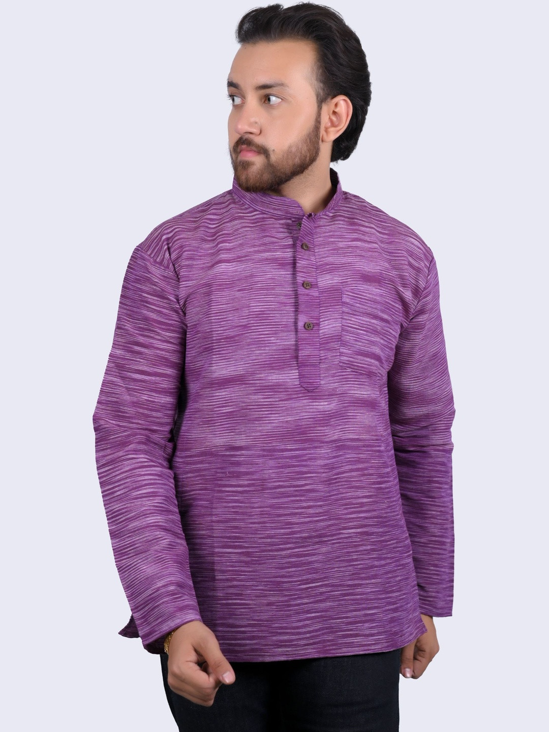 aruati Men Striped Khadi Short Kurta