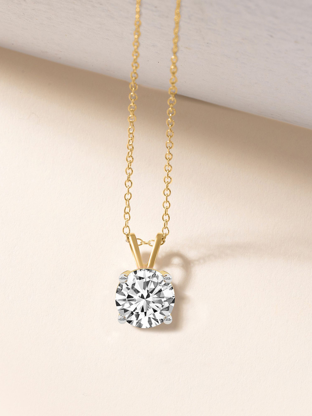 Sparkles Women 14Kt Gold Prong Round Solitaire Pendant With Lab Grown Diamond - 0.75g