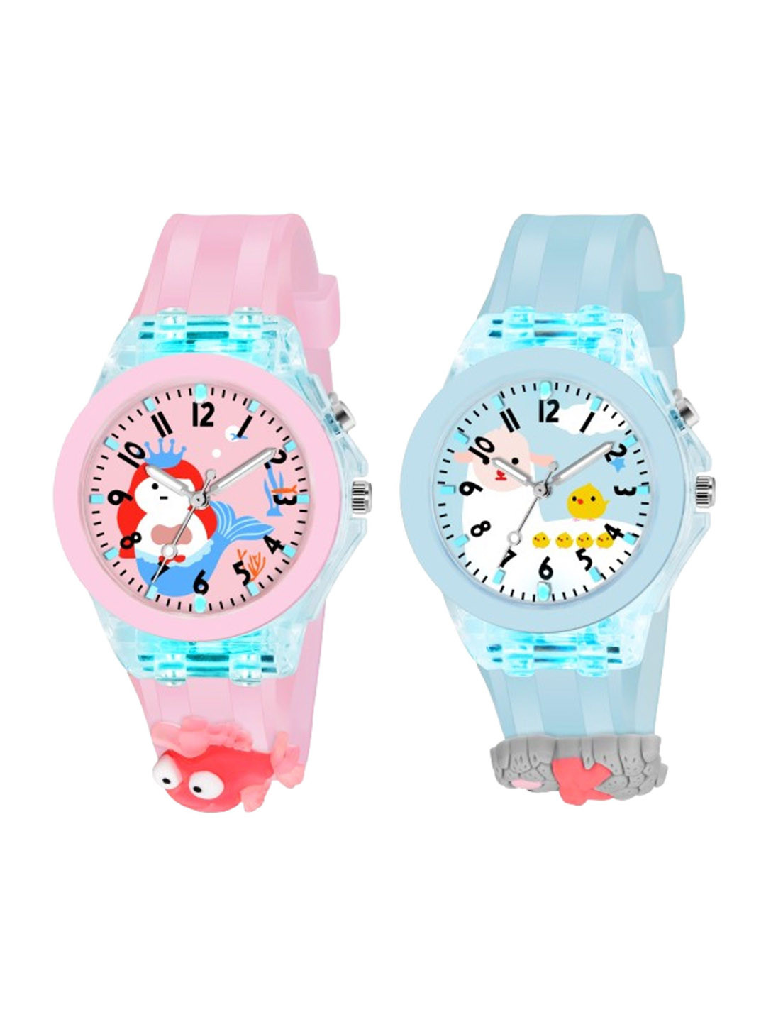 FROZIL Kids Pack Of 2 Pink Fish-Sky Pen Printed Dial & Straps Analogue Watch