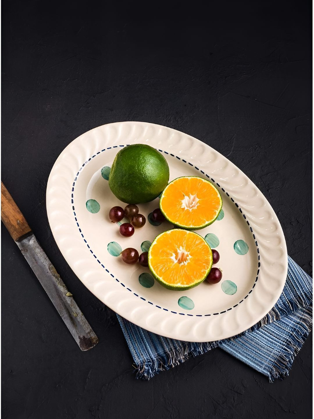 FREEDOM TREE White & Green Ceramic Dishwasher and Microwave Safe Food Platter