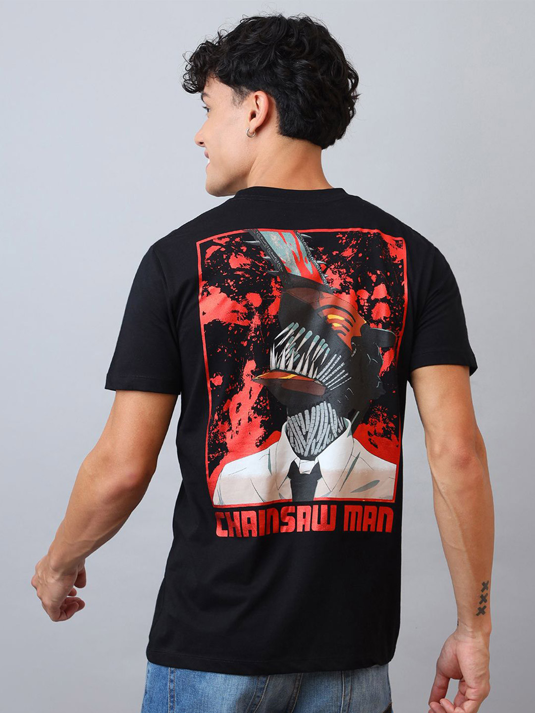 Free Authority Men Chainsaw Man Printed Round Neck Cotton T-shirt