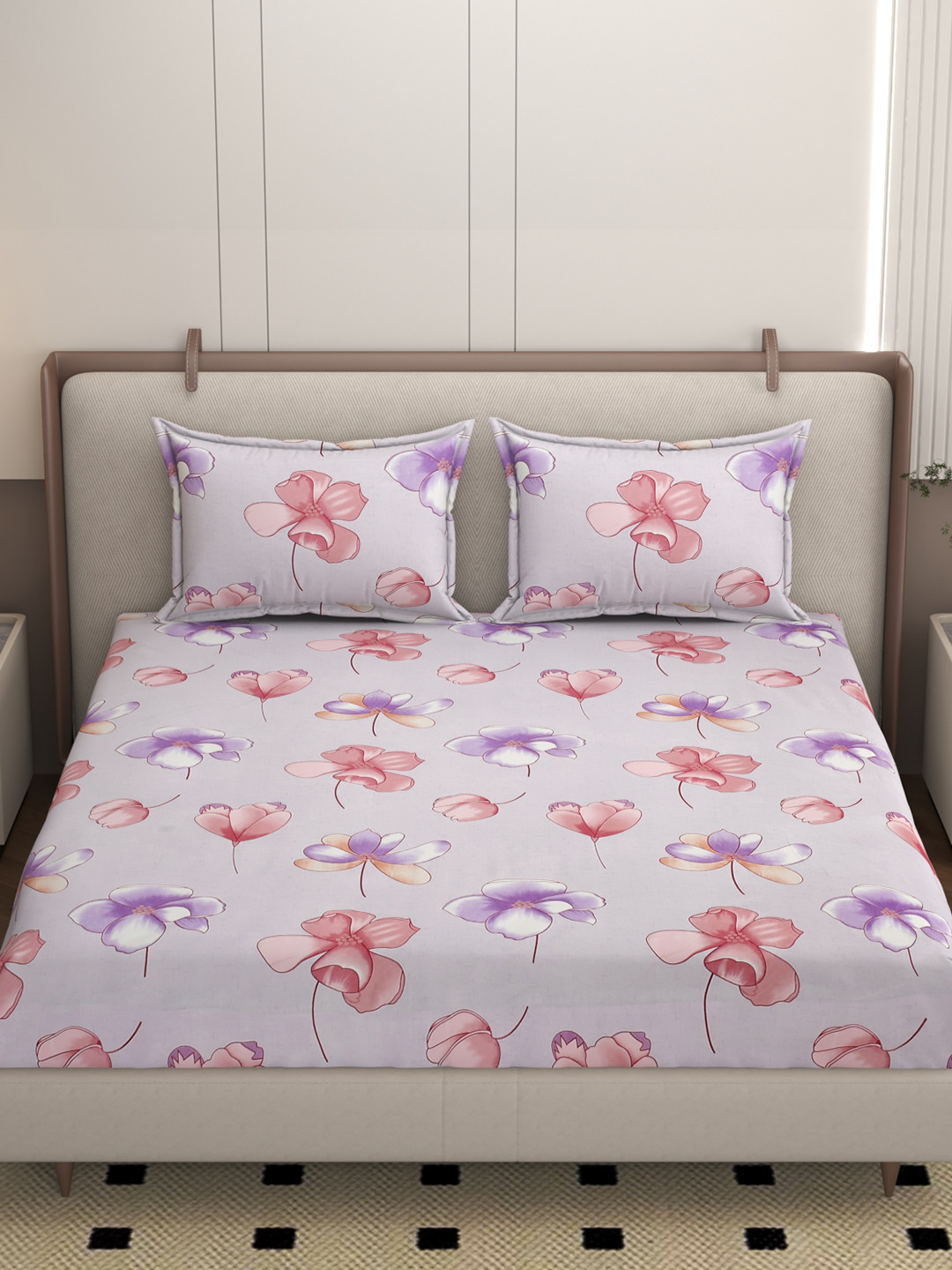 Homio  Blush Bloom Pink Floral Printed Fitted King Duvet Cover