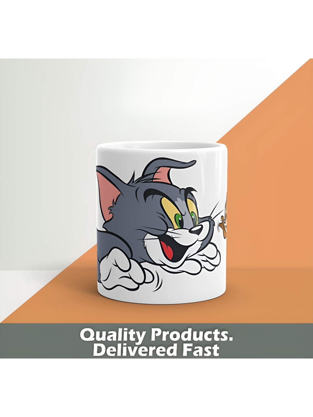 Mr UVD White & Grey Cartoon Characters Printed Matte Ceramic Mug 350 ml