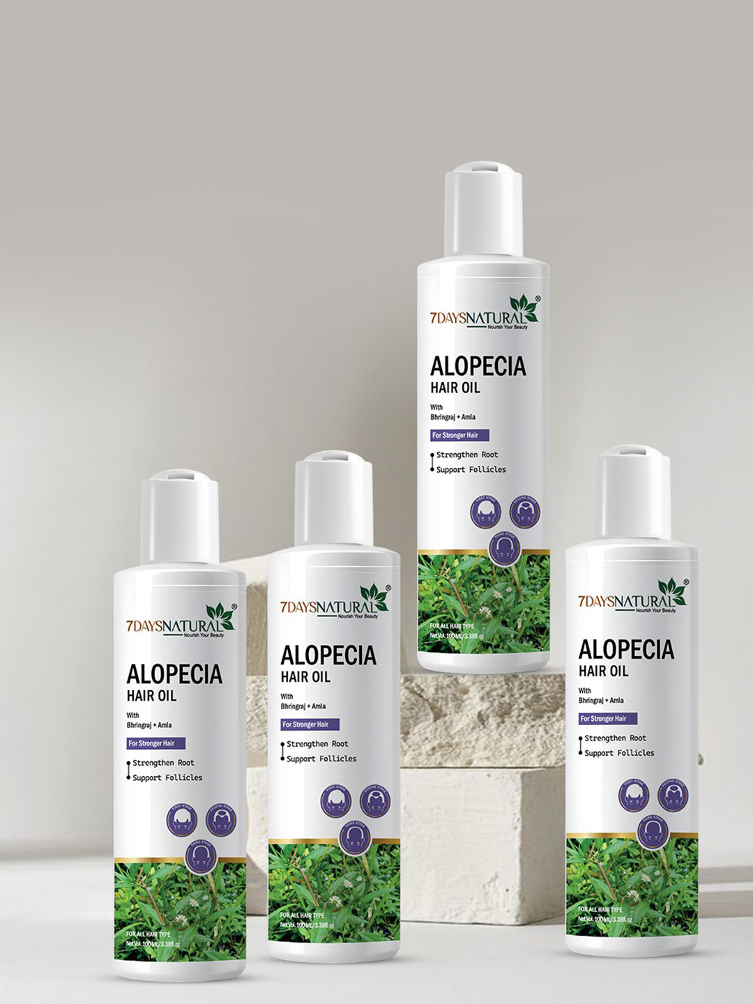 7DAYSNATURAL Set of 4 Alopecia Hair Oil with Bhringraj & Onion - 100 ml each