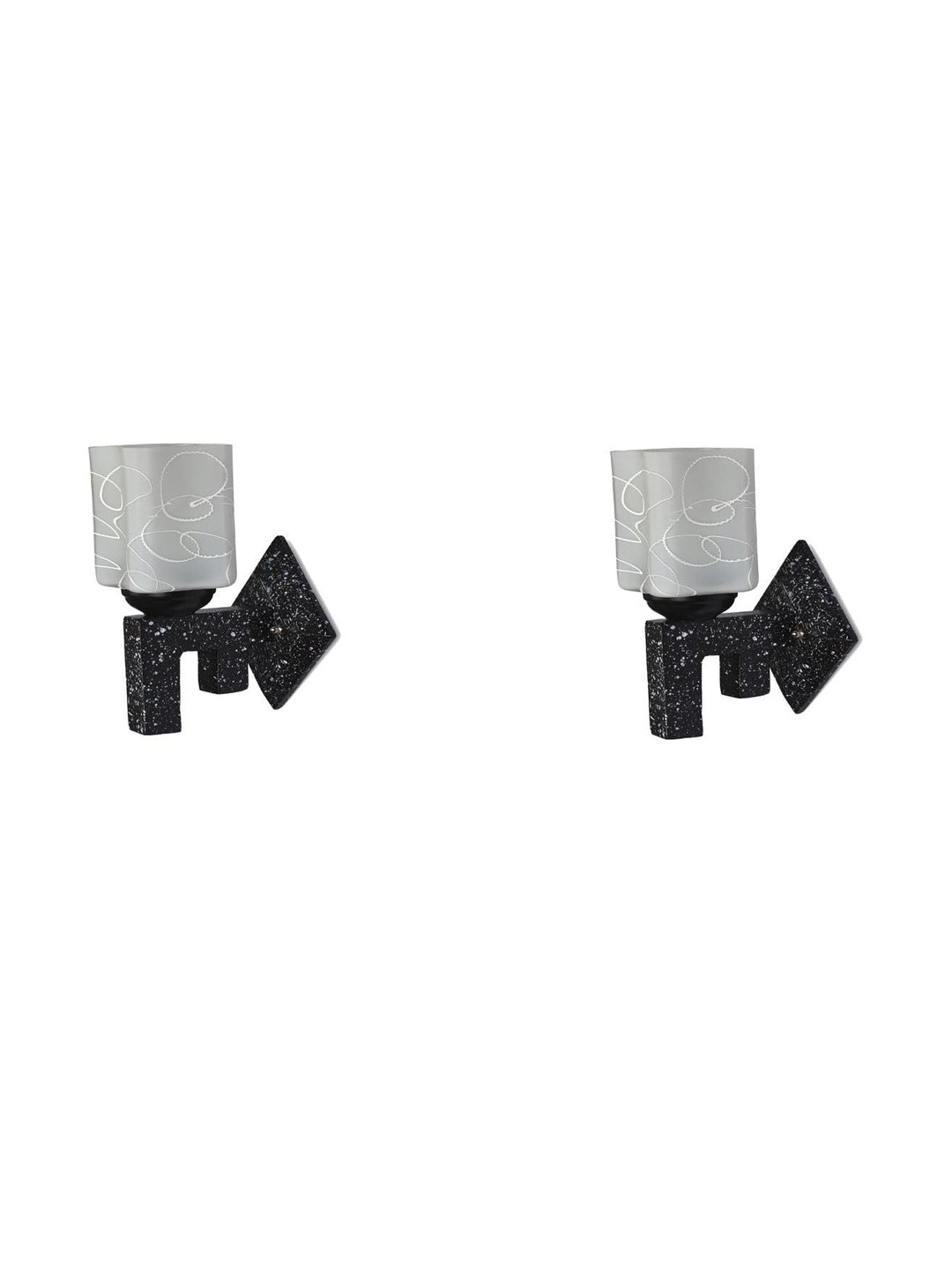 1ST TIME Grey & Black 2 Pcs Printed Glass Rectangle Shaped Wall Lamps