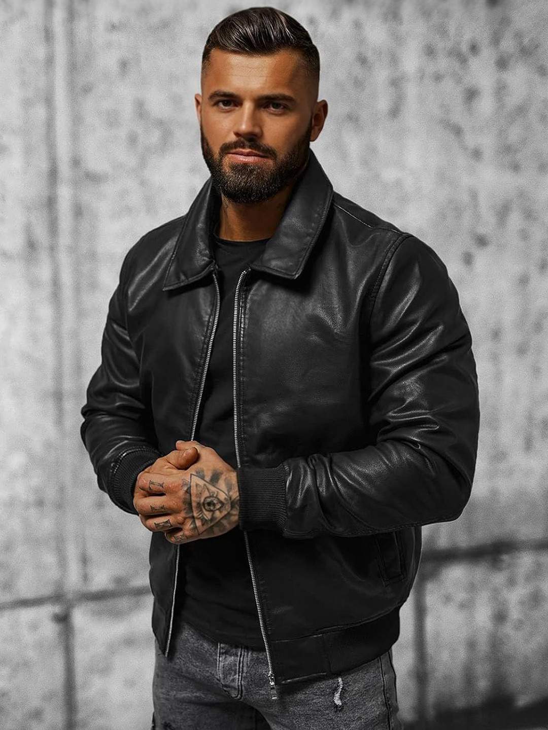 Blaq Ash Men Hooded Solid Leather Jacket