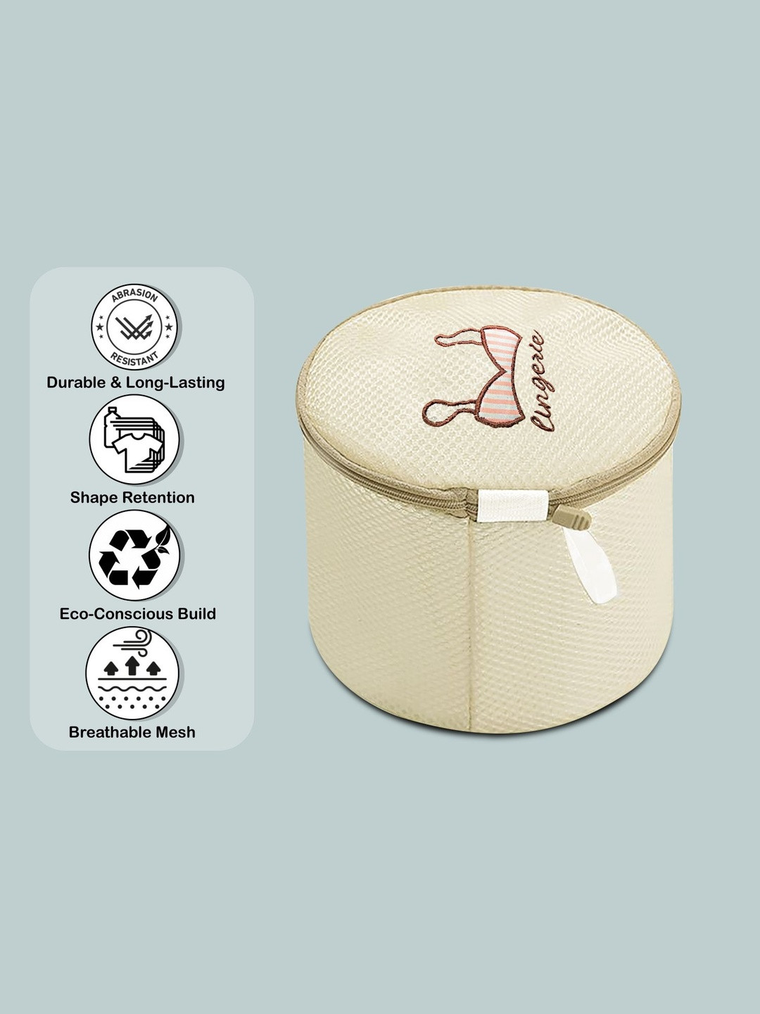 Stylista Women Set of 2 Cream Cylindrical Mesh Lingerie Washing Bag With Zipper