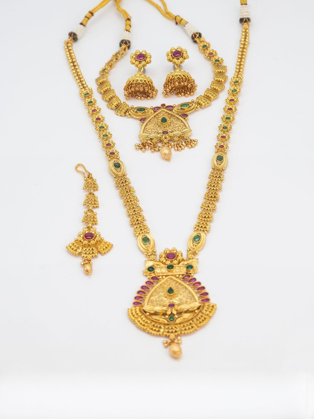 festivjewelleryze Women Traditional Gold Combo Brass Ethnic Jewellery Set