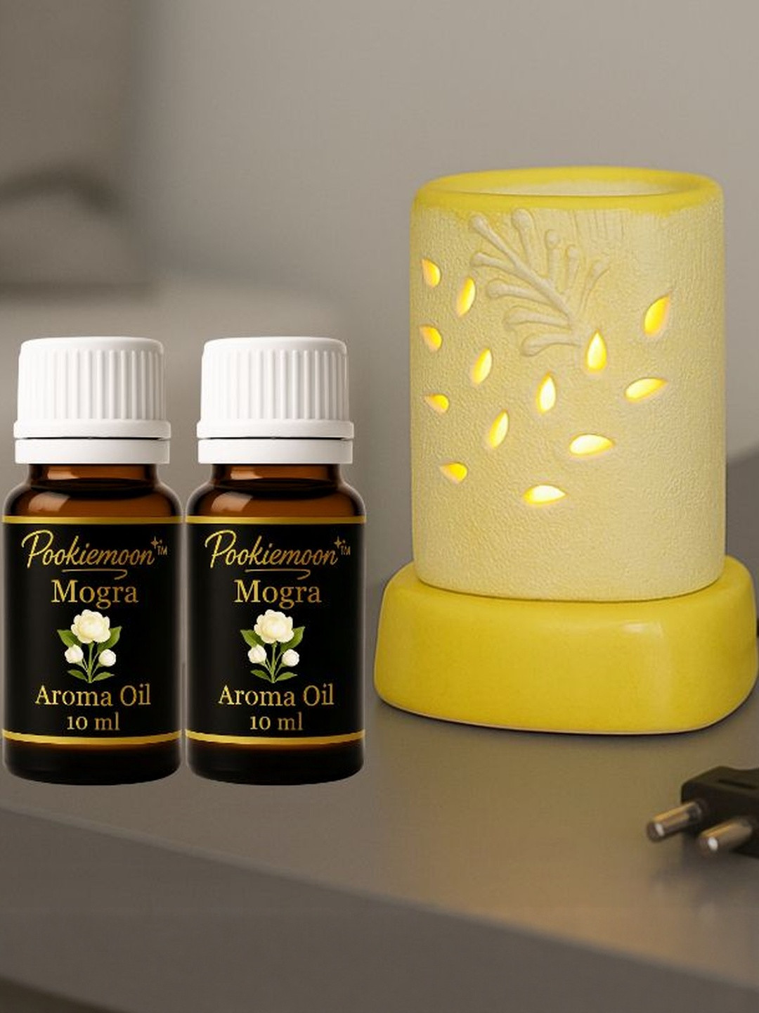POOKIEMOON Yellow Ceramic Electric Aroma Diffuser With 2 Jasmine Oil -10ml Each