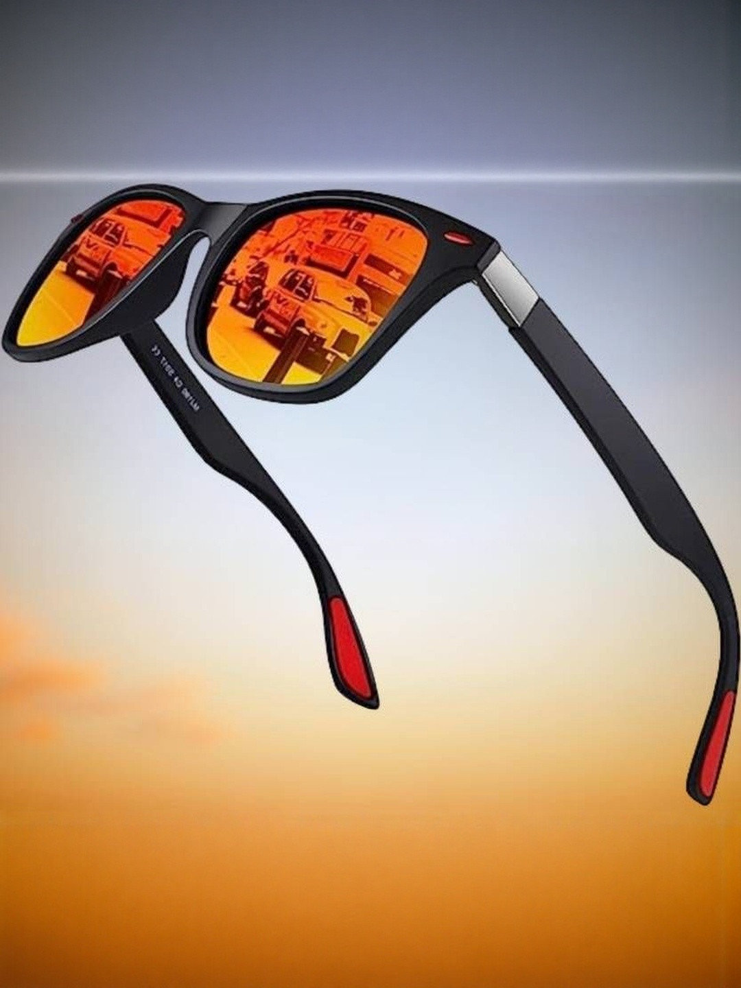 Arzonai Unisex Orange Lens & Black Frame Square Sunglasses