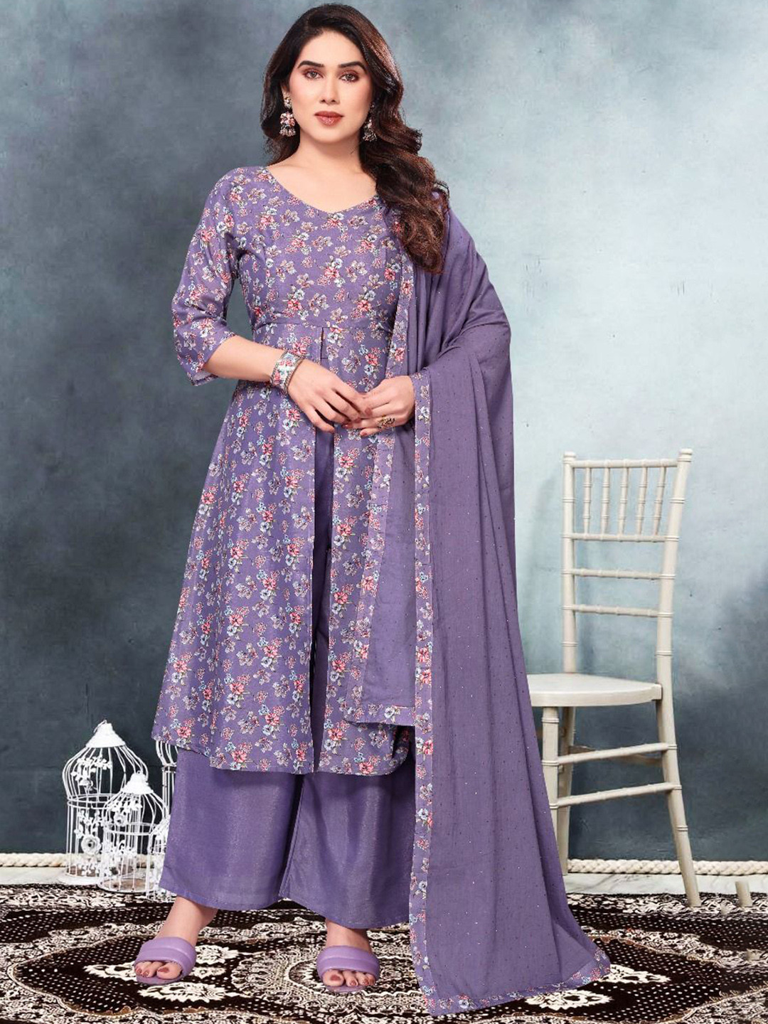 Chandanicollection Women Floral Printed Empire Kurta with Palazzos & Dupatta Kurta Sets