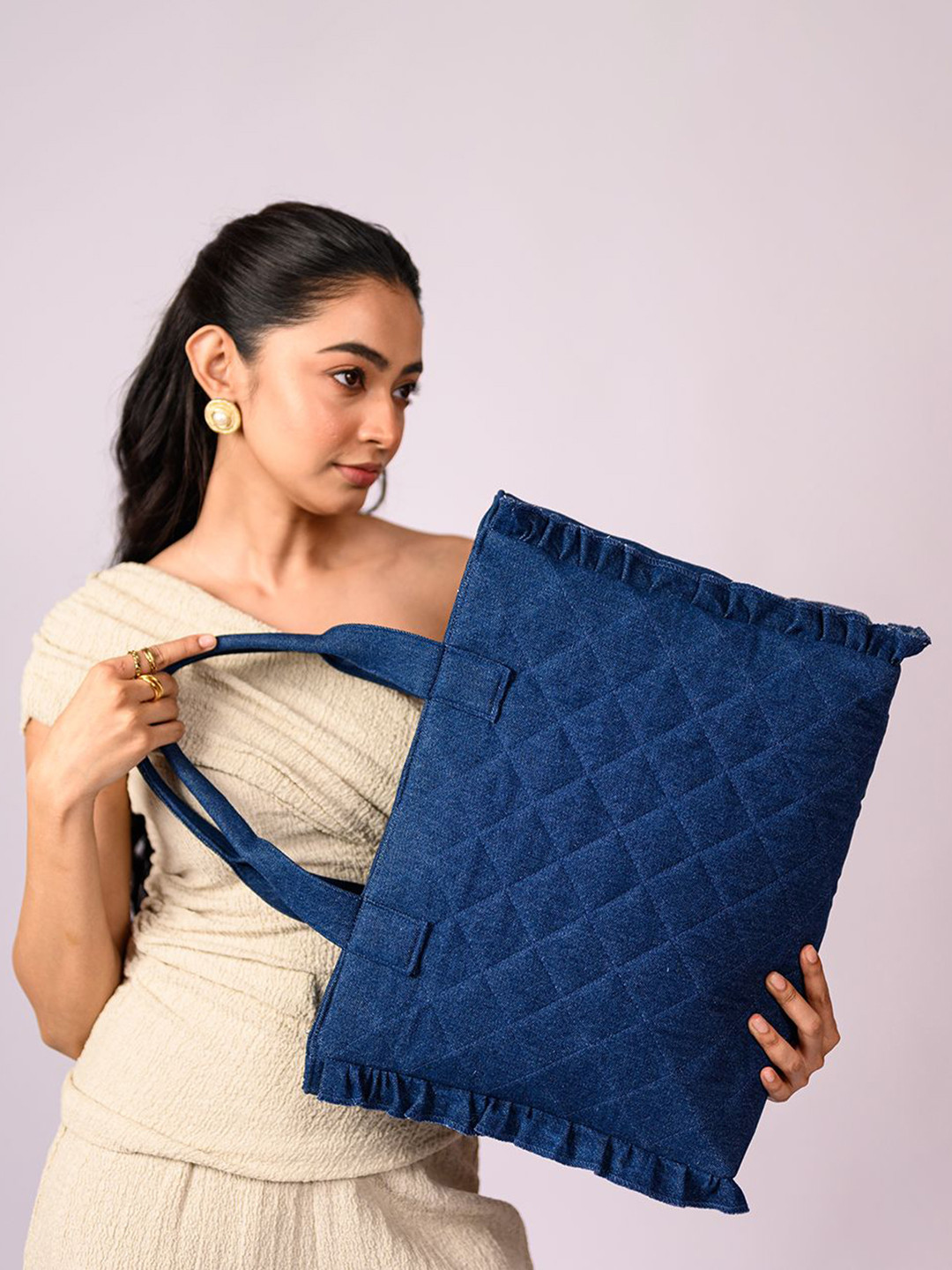 earthbags Women Denim Quilted Tote Bag