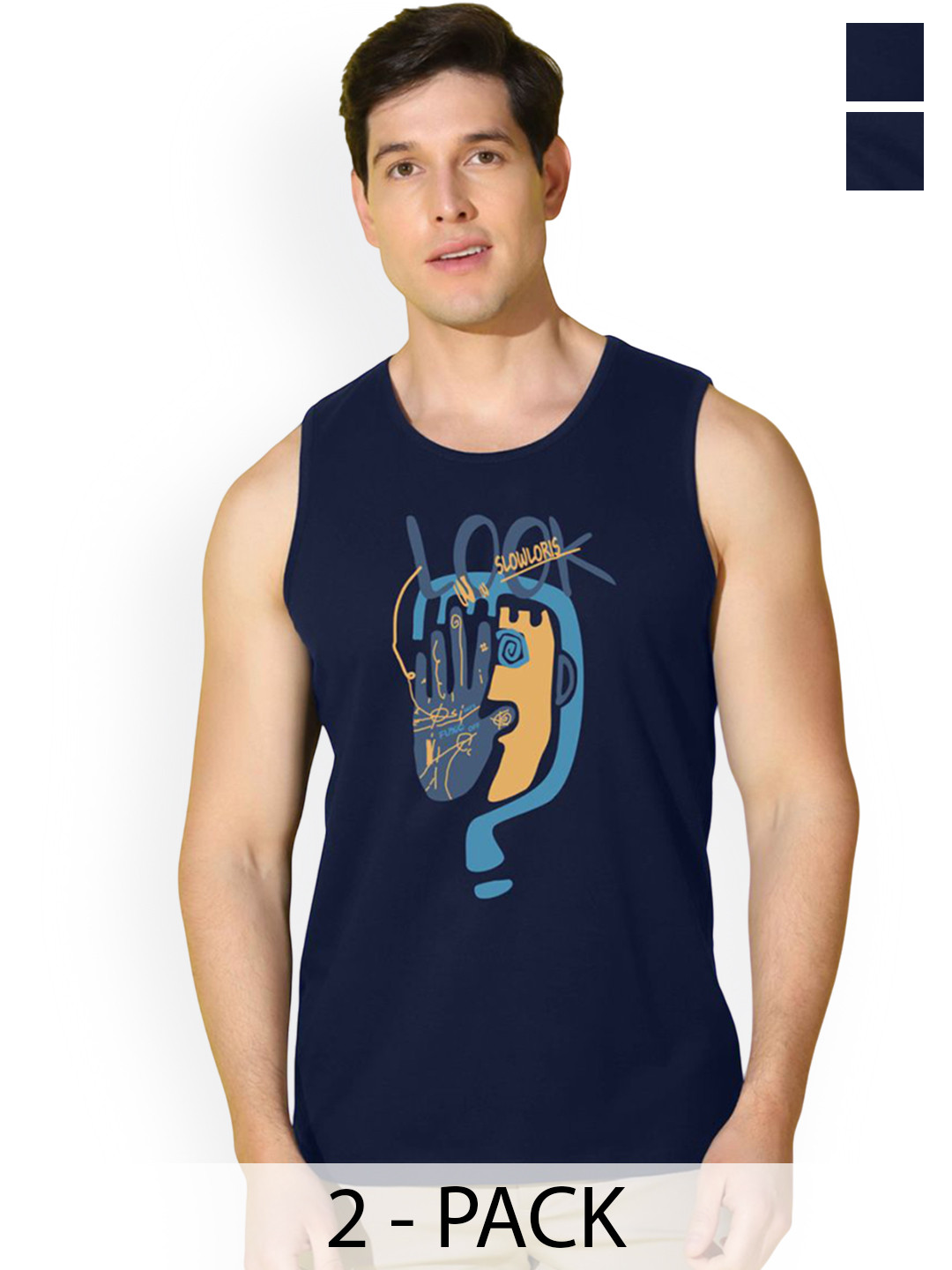MINISTRY OF FRIENDS Pack Of 2 Printed Bio-Wash Cotton Basic Innervests