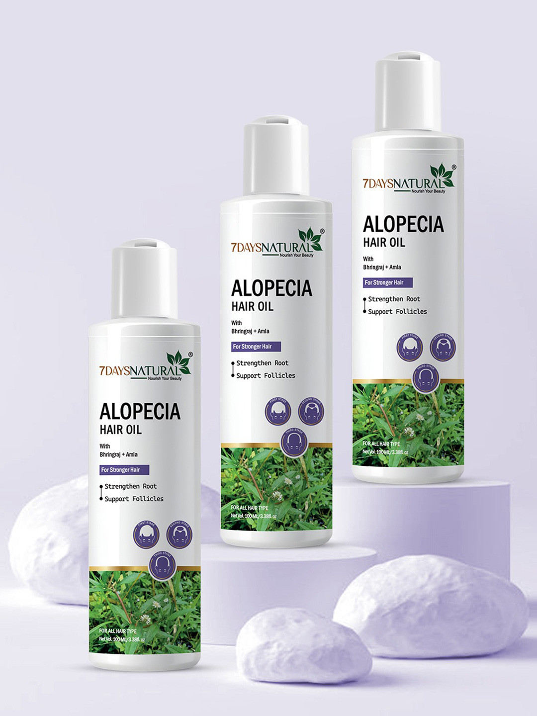 7DAYSNATURAL Set of 3 Alopecia Hair Oil with Bhringraj & Onion - 100 ml each