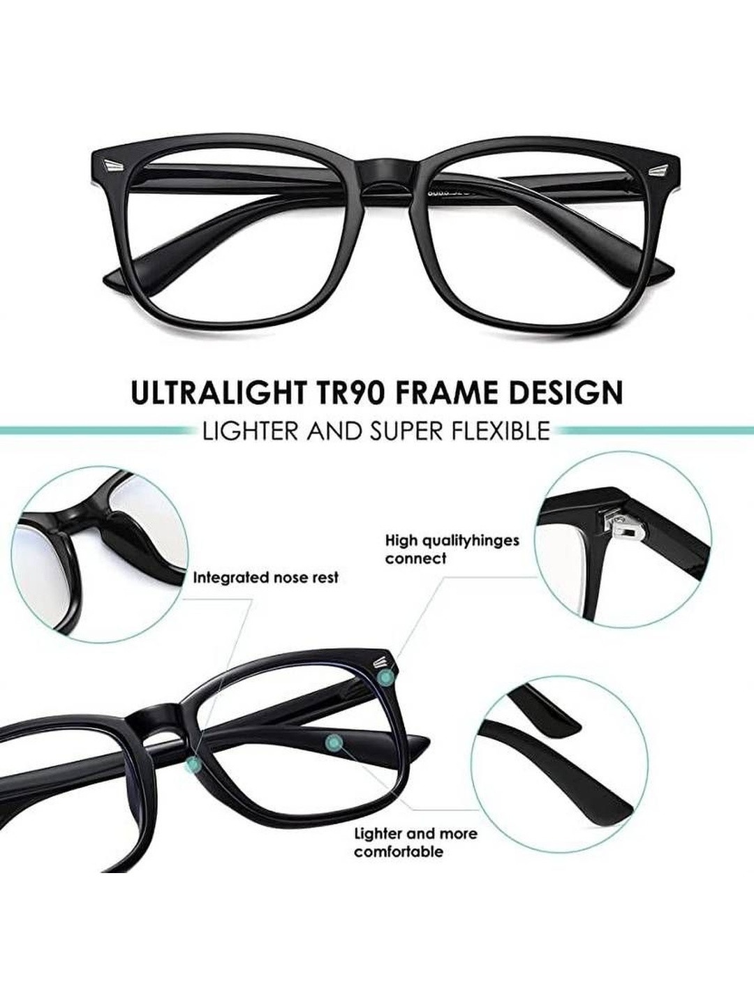 Arzonai Unisex Transparent Lens & Black Square Sunglasses With UV Protected Lens