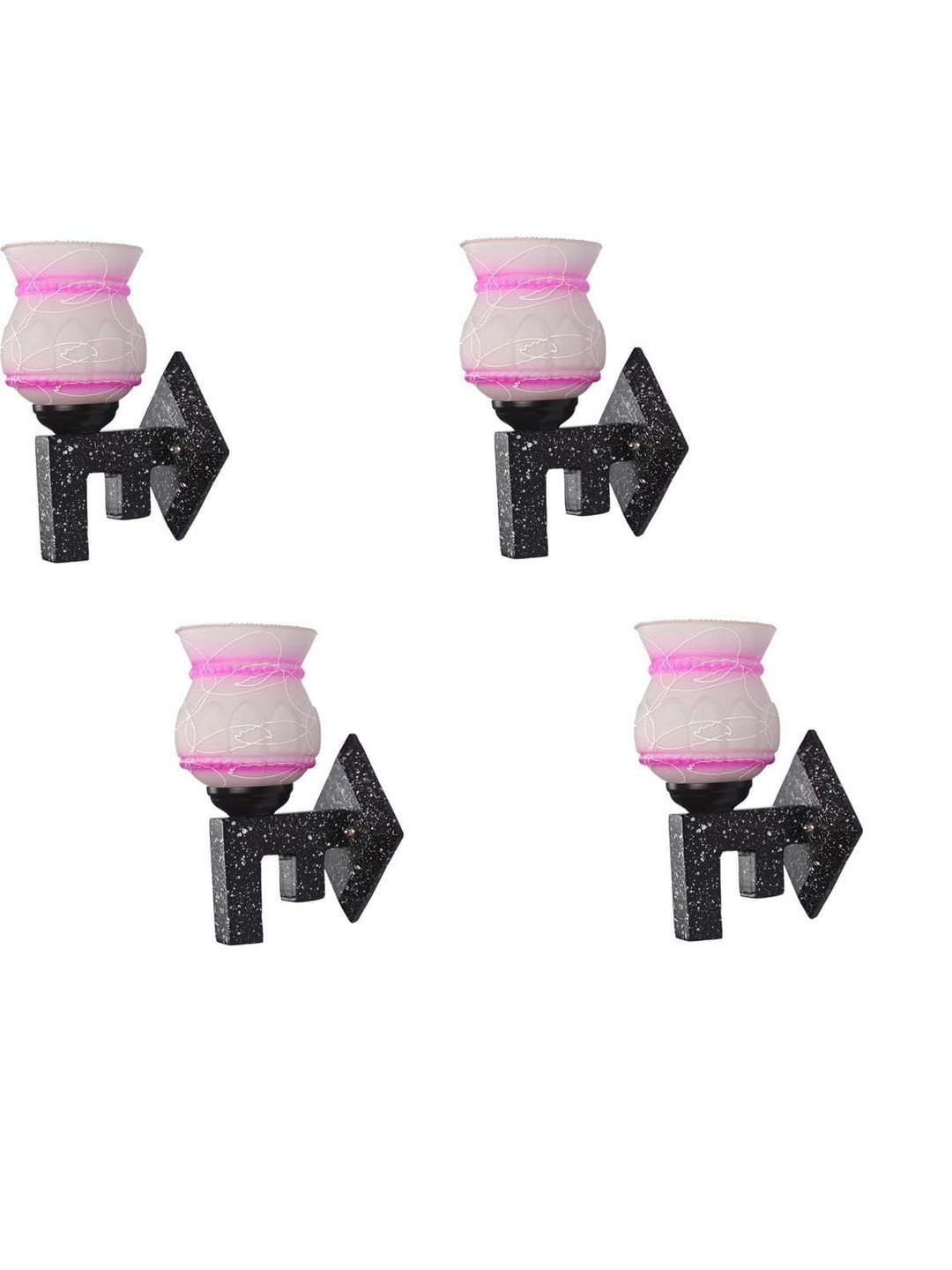 1ST TIME Pink & White 4 Pieces Glass Cylinder Shaped Textured Wall Lamps