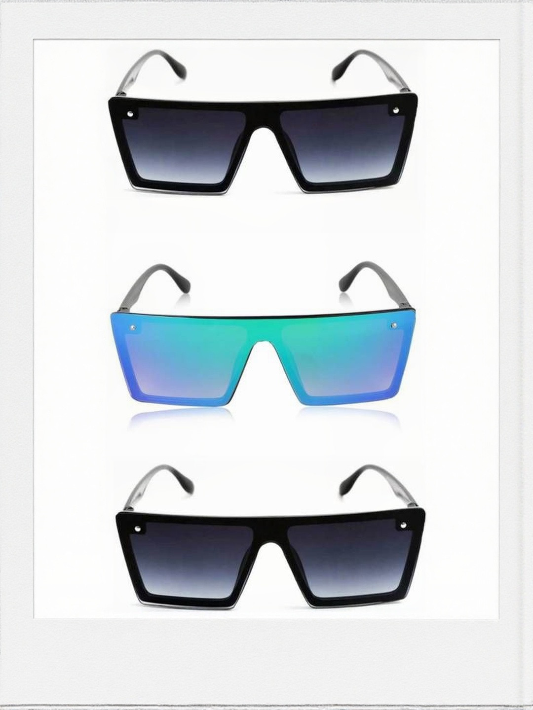 Arzonai Unisex Pack Of 3 Black Plastic Full Rim UV Protected Lens Casual Sunglasses