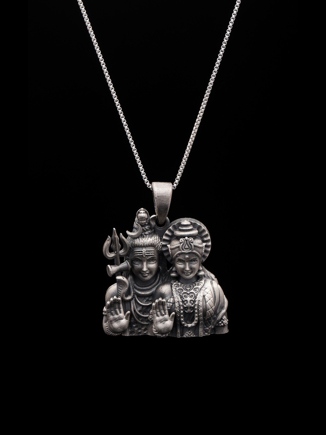 Exotic India Unisex 925 Sterling Silver Blessing Lord Shiva and Goddess Parvati Pendant