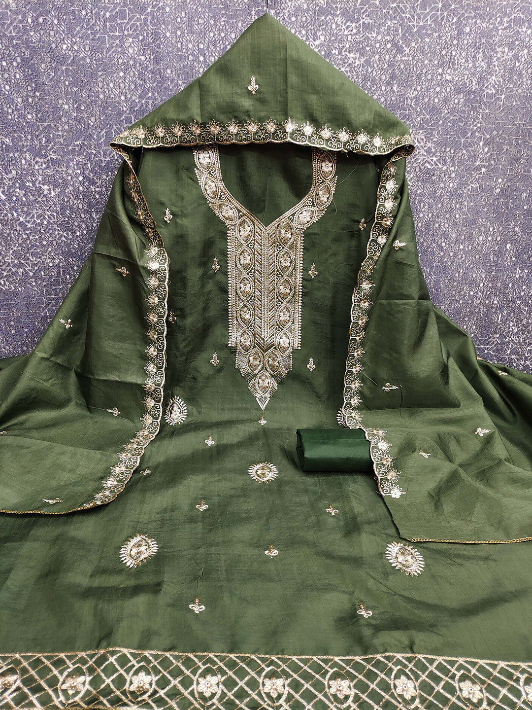 Maroosh Heavy Thread Embroidered Cotton Unstitched Dress Material