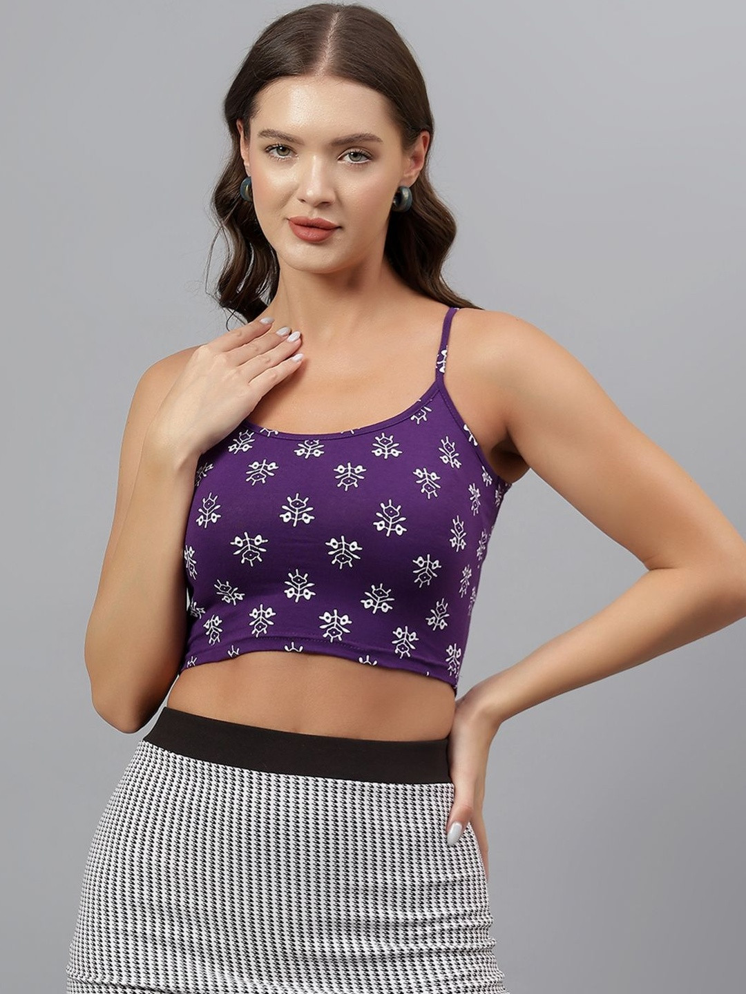 Fasha Women Ethnic Motifs Printed Sleeveless Cotton Camisole Crop Top