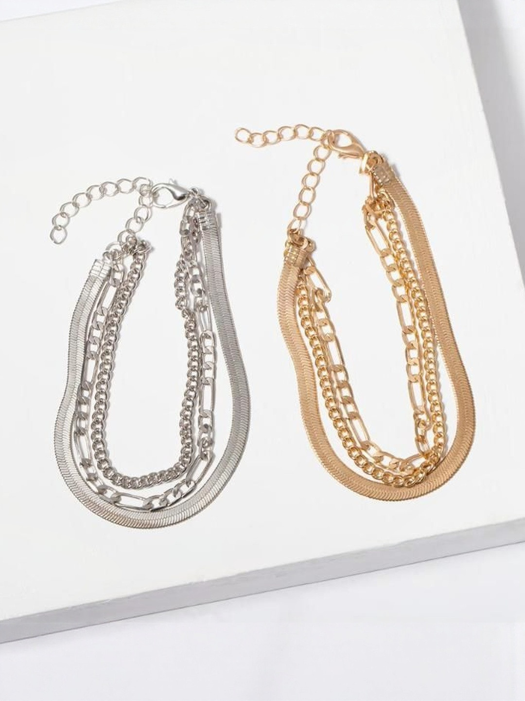 Arzonai Women Gold-Plated Three Layered Wraparound Stainless Steel Bracelet